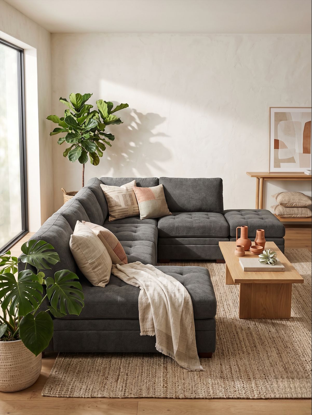Charcoal Tufted Modular L-Sofa