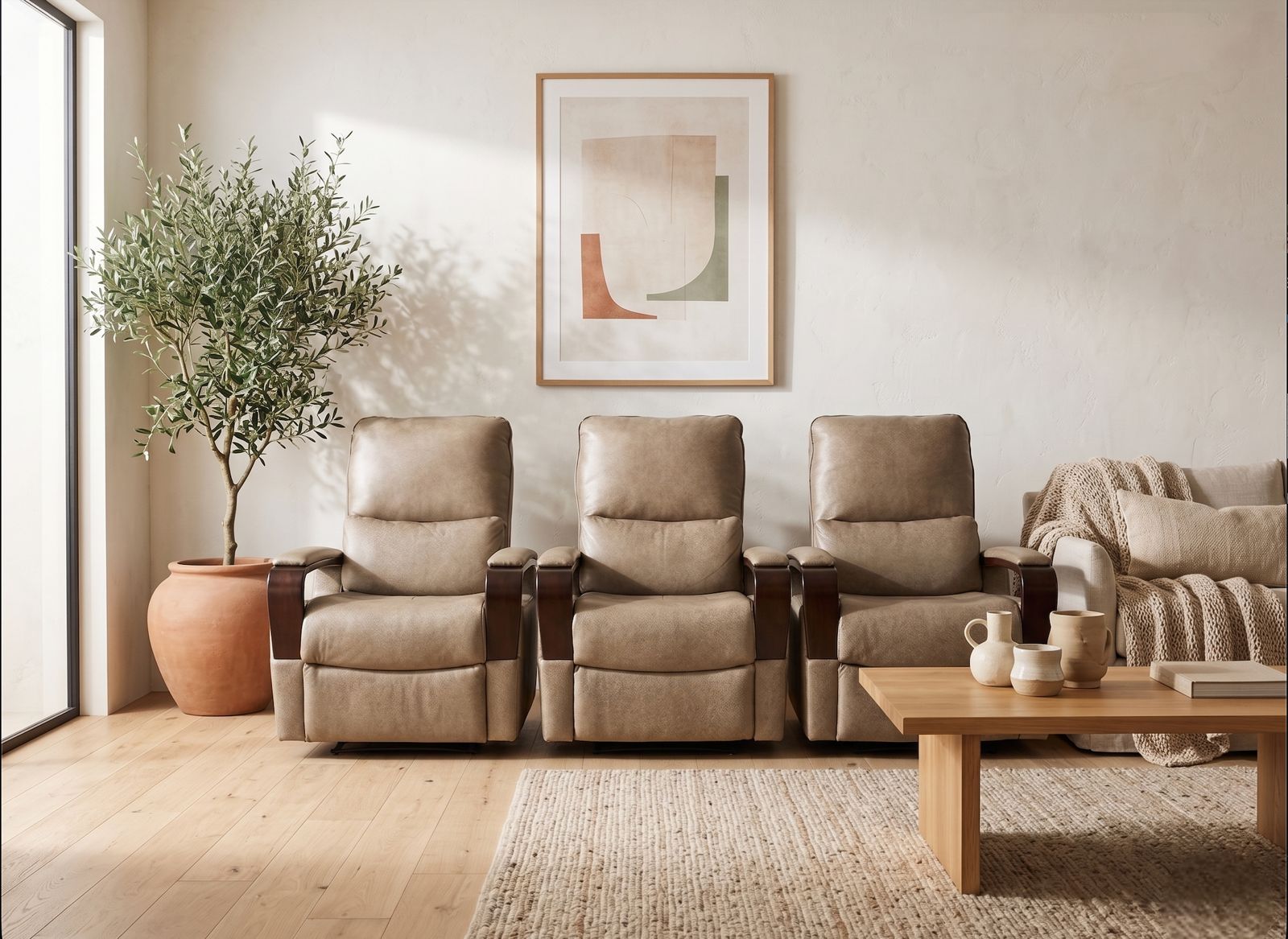 Taupe Leather Power Recliner (Set of 3)
